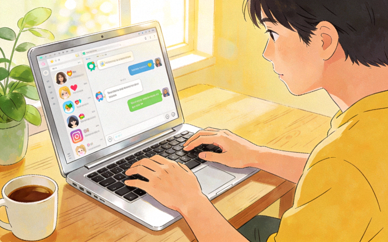 Ilustrasi seseorang sedang menggunakan laptop untuk mengakses platform online