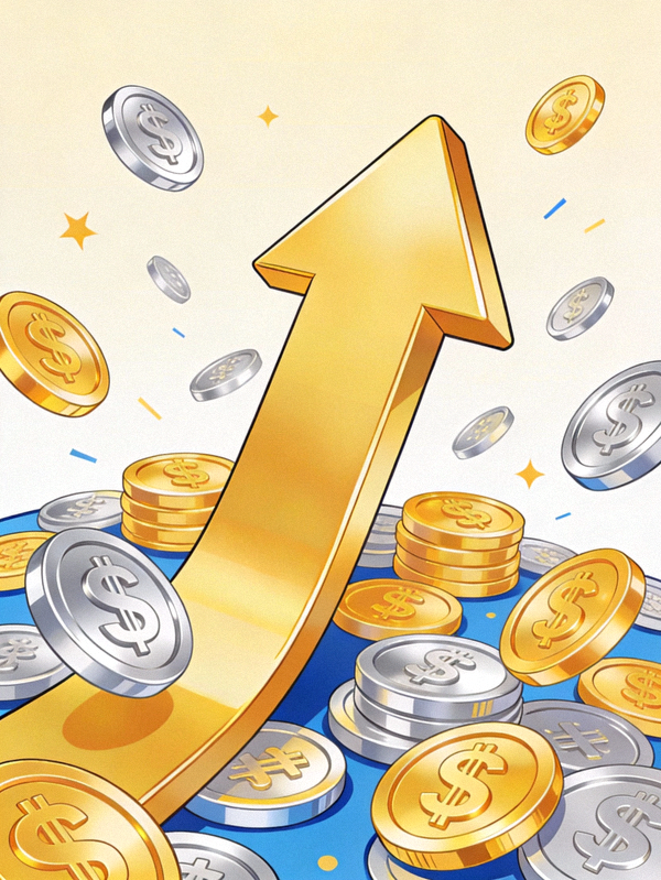 Ilustrasi visual tentang konsep bonus dan hadiah dalam bentuk koin dan panah naik